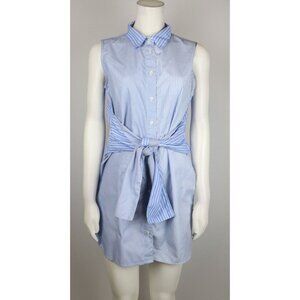 WOMEN'S BLUE STRIPED SLEEVELESS BELTED SHIRT DRESS - TRUE DESTINY - SIZE M